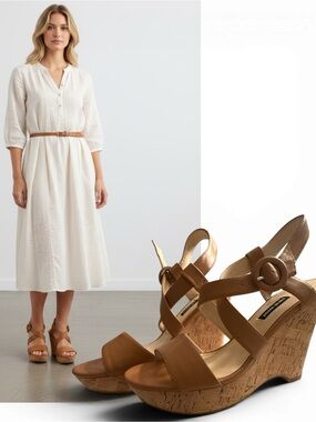 Nine West Tan Cork Wedge Sandals